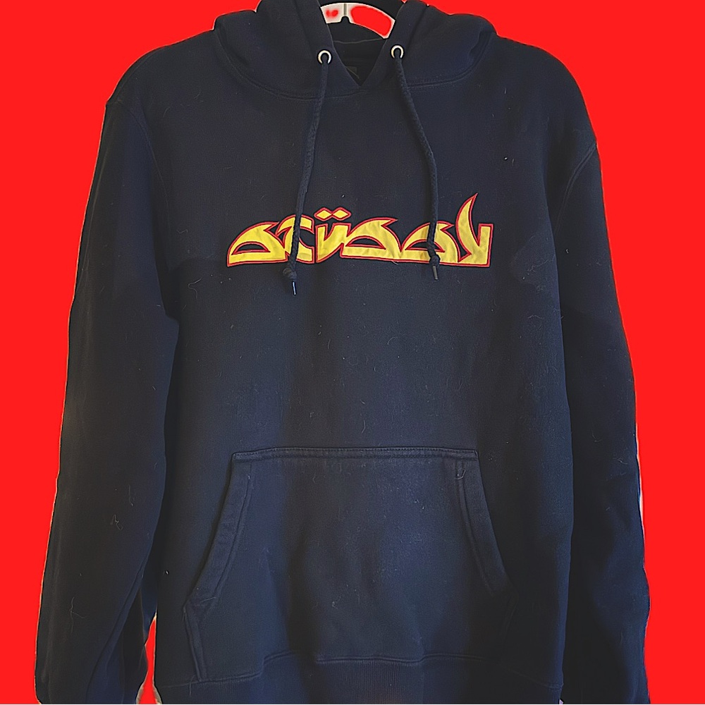 Stussy Appliqué Yellow with Red Outline Black Hoodie